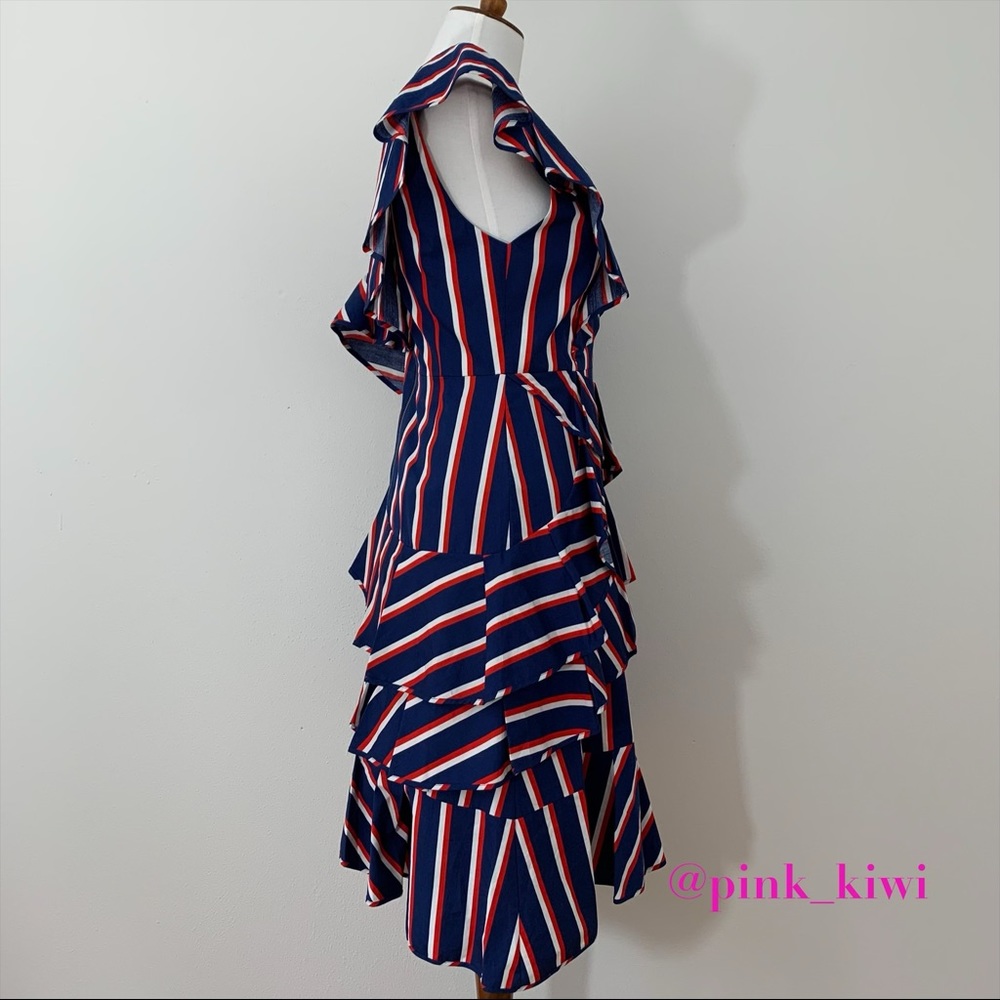 Alice + Olivia Laflora Asymmetrical Striped Ruffle Dress - Picture 8 of 13